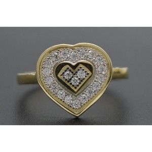Real 10K Solid Yellow Gold Shiny Double Heart CZ Ring 2.7gr All Sizes